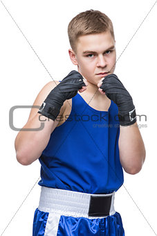 Young boxer sportsman in blue sport suit