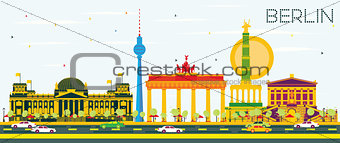 Berlin Skyline with Color Buildings and Blue Sky.