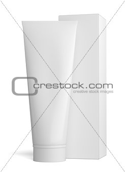 White cream bottle and tall paper box