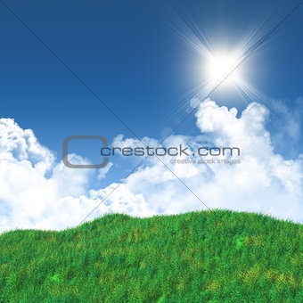 3D grassy landscape against a blue sky