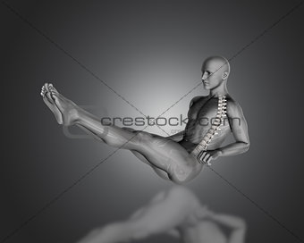 3D male figure with partial skeleton