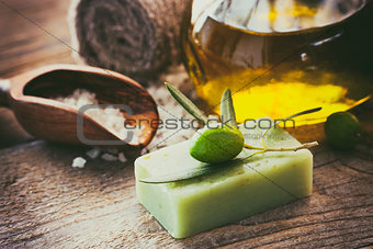 Natural spa setting with olive oil.