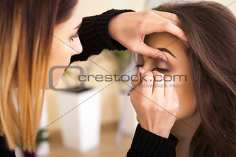 make-up artist doing make-up girl in the salon, beauty concept
