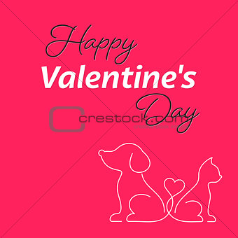 Happy valentine card with cat and dog