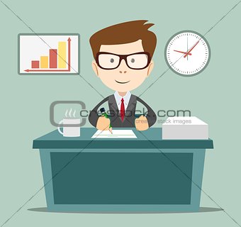 Businessman writing a business plan, tax letter,