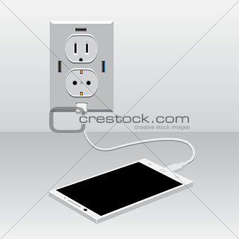 white smartphone charged usb