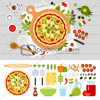 Italian pizza with vegetables on the table