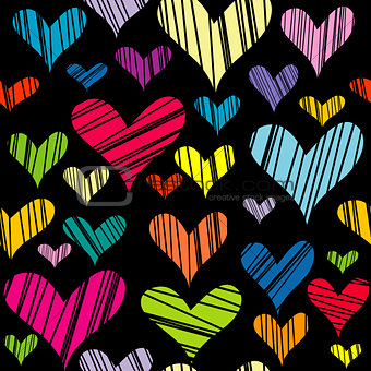 Hatched hearts seamless background