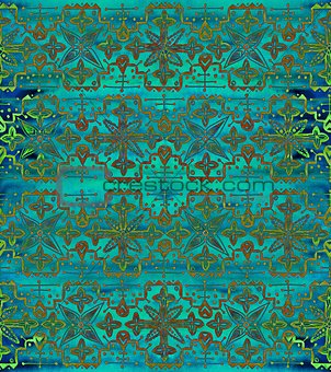 Ethnic seamless pattern. Boho green ornament. Repeating background.