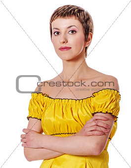 young woman crossed hands