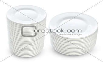 Stack of white plates isolated
