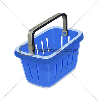 Blue plastic basket for shopping.