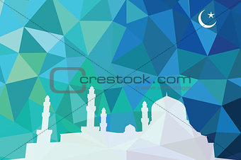 Colorful mosaic design - mosque white silhouette, blue color