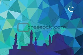 Colorful mosaic design - mosque black silhouette, blue color