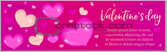 Valentines Day banner with realistic 3D heart. Template for your design with space for text. Vector illustration.
