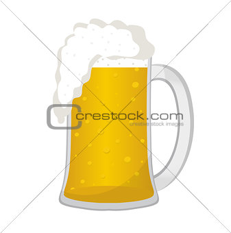Beer in a glass mug, icon flat style. Isolated on white background. Vector illustration.