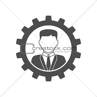Businessman in gear icon