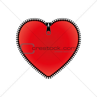 Red heart with zipper, vector illustration.