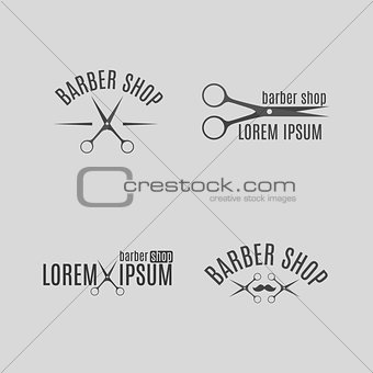 Set of grey emblem for barber shop, vector illustration.