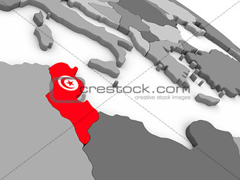 Tunisia on globe with flag
