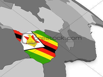 Zimbabwe on globe with flag