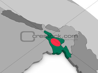 Bangladesh on globe with flag