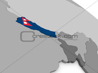 Nepal on globe with flag