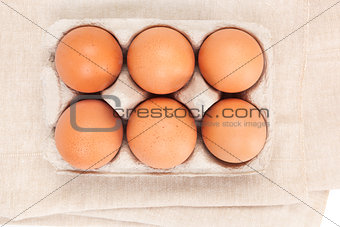 Natural organic chicken eggs, top view.