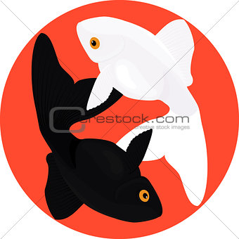 Zodiac Pisces. Two fish, symbol of yin and yang