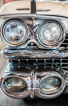 Headlights detail in a classic luxury car
