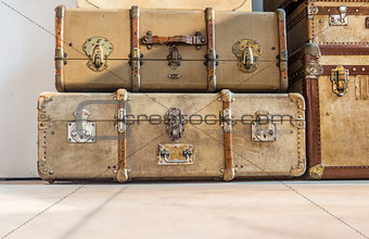 Antique luggage suitcases on the floor