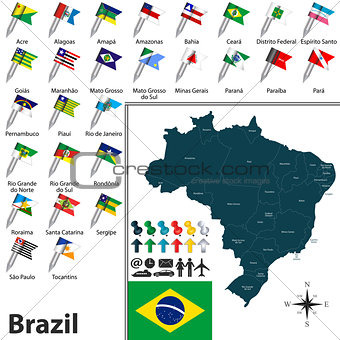 Map of Brazil with flags