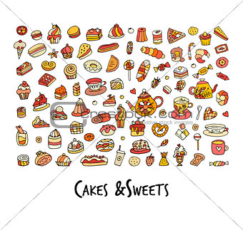 Cakes and sweets collection, sketch for your design