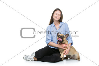 Beautiful girl with french bulldog