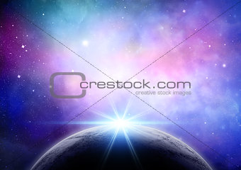 Abstract space background with fictional planet