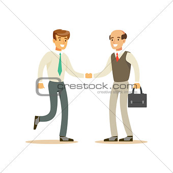 Colleagues Shaking Hands, Business Office Employee In Official Dress Code Clothing Busy At Work Smiling Cartoon Characters
