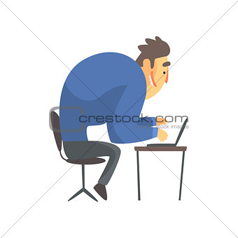 Businessman Top Manager In A Suit At His Desk, Office Job Situation Illustration