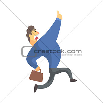 Businessman Top Manager In A Suit Running Screaming, Office Job Situation Illustration