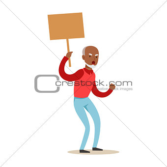 Old Black Man Marching In Protest With Banner, Screaming Angry, Protesting And Demanding Political Freedoms