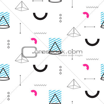 Retro triangles in 90s style seamless vector pattern.