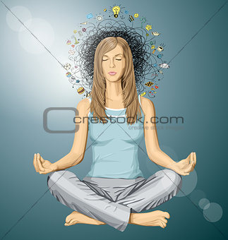 Vector Woman Meditation in Lotus Pose