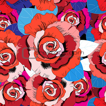 Bright pattern of red roses