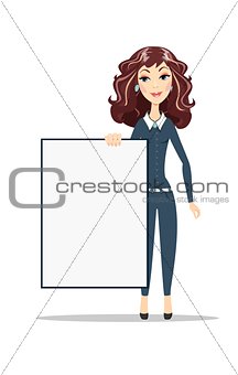 Woman holding a blank A1 poster