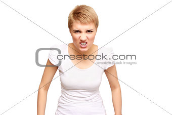 A portrait of very frustrated and angry woman