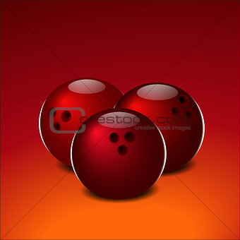 Bowling balls on a red background. 