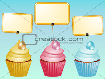 Cupcakes with eggs and blank labels 