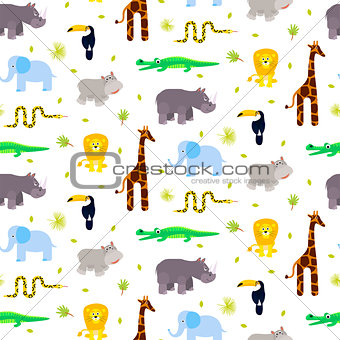 Zoo animals kid seamless pattern vector.