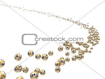 3d illustration of flying lottery balls flock.