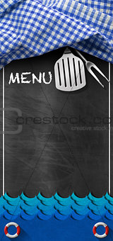 Seafood Menu - Blackboard with Blue Waves