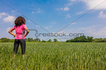 Female Woman Girl Runner in Green Field 